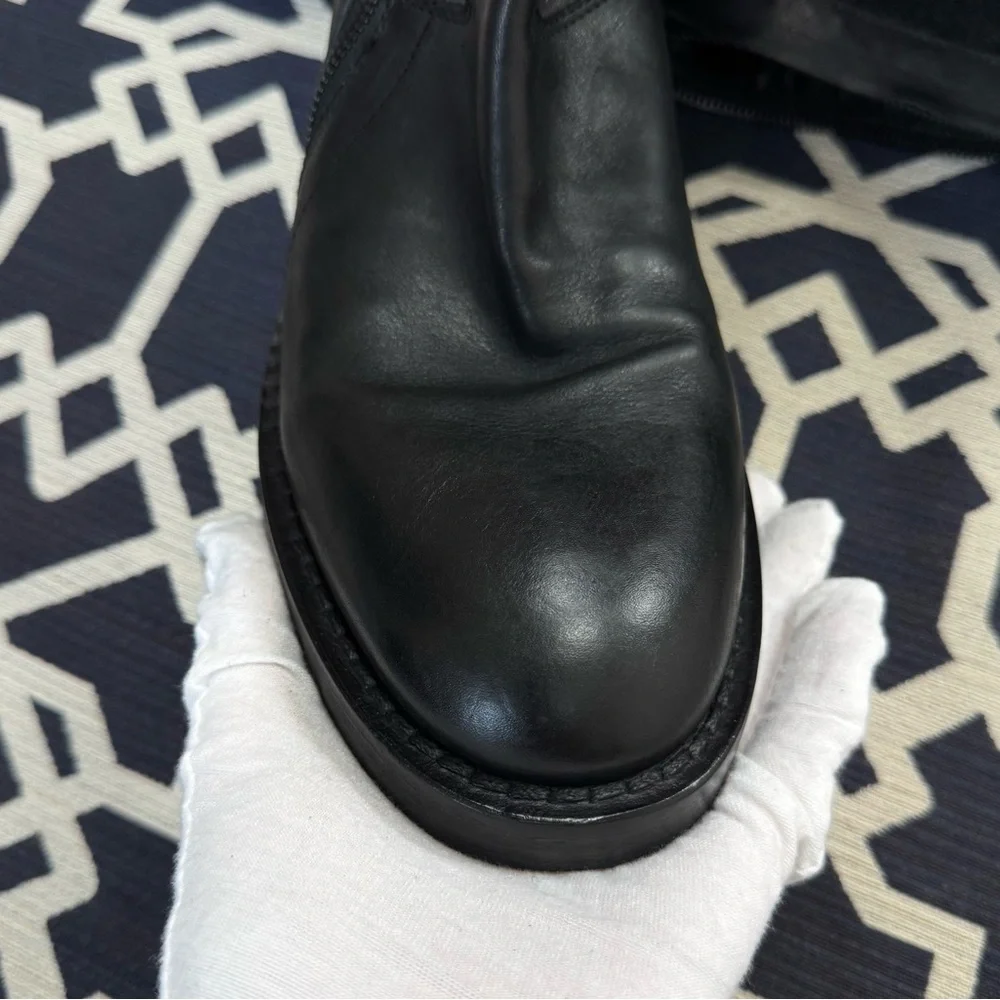 Ann Demeulemeester Spiral Zip Over The Knee Black Leather Runway Boots Sz 7.5